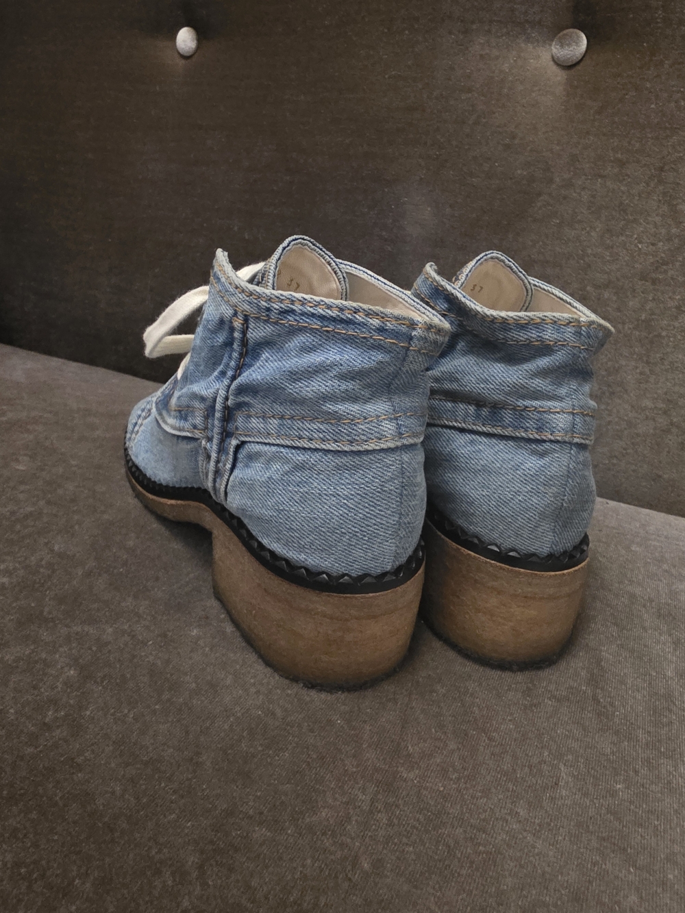 CHANEL 2020 Light Blue Denim Lace-Up Sneakers with White Laces - Picture 3 of 4